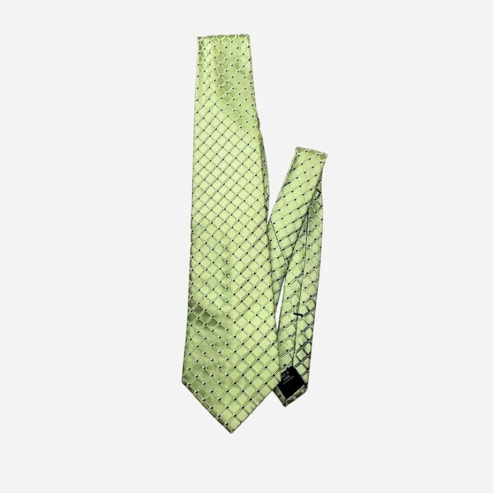 Fumagalli's Silk Tie Mens Green With Navy Blue & White Check Pattern Classic